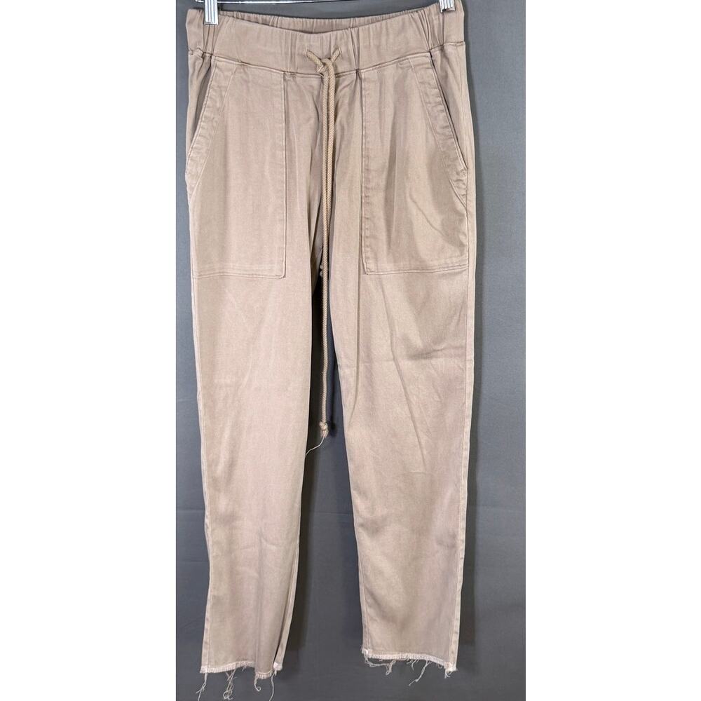 cloth & stone Anthropologie Tencel Drawstring Pants XS Khaki Raw Hem